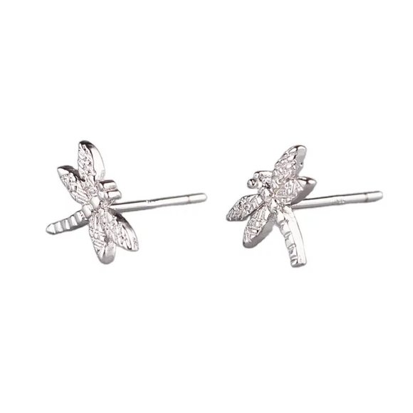14k Gold Dragonfly Stud Earrings Sterling Silver - Picture 5 of 9